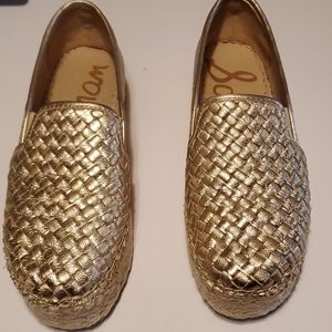 Sam Eldeman Catherine leather Woven Gold Slip-on